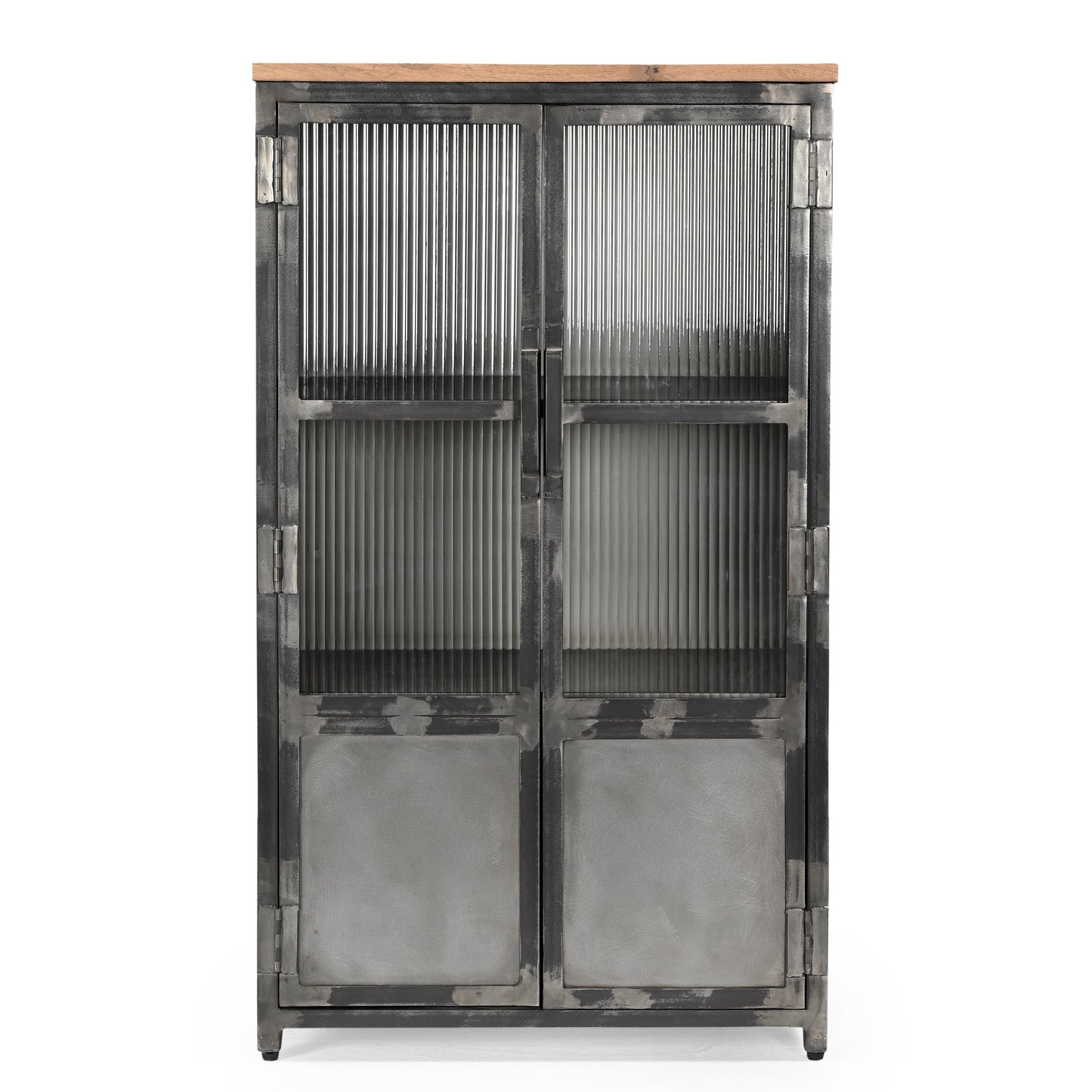 Highboard >St. Louis< Vitrine aus Metall & recycle Holz