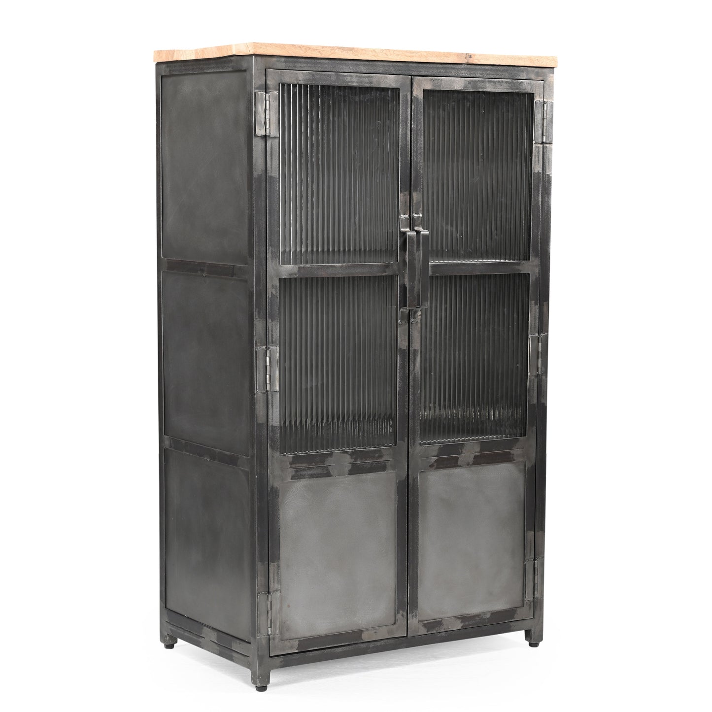 Highboard >St. Louis< Vitrine aus Metall & recycle Holz