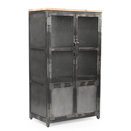 Highboard >St. Louis< Vitrine aus Metall & recycle Holz