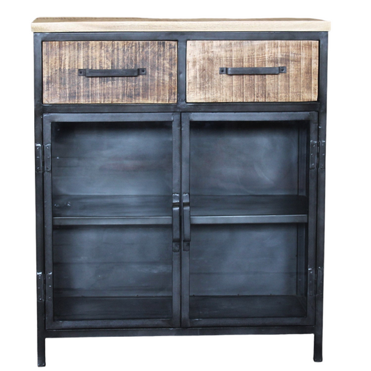 Kommode Detroit Sideboard aus Metall, Glas und Mangoholz
