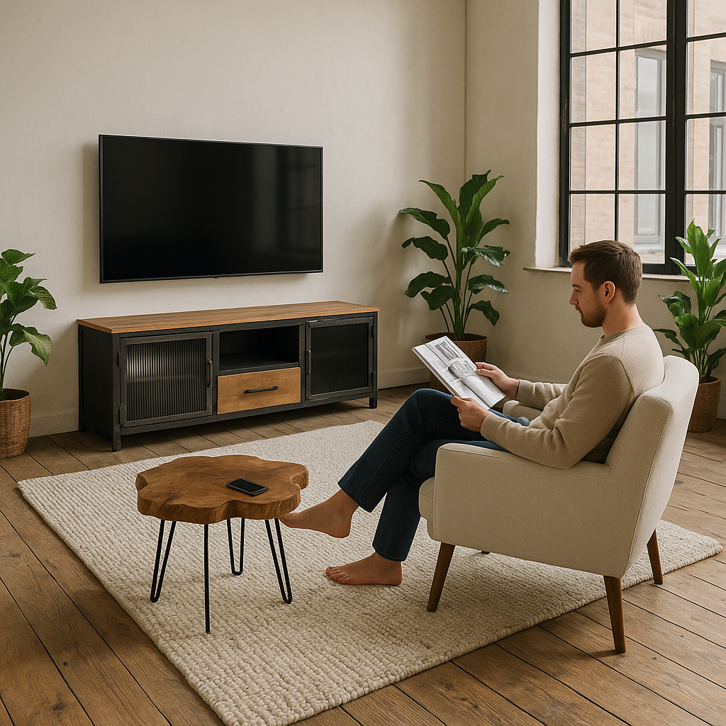 TV-Board 140cm >St. Louis< aus Metall & recycle Holz