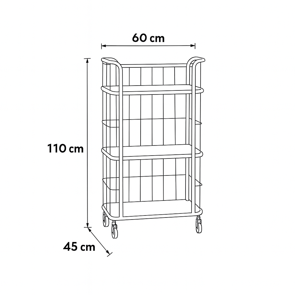 Regal >Grid< mit Rollen 110cm aus Metall und Mangoholz