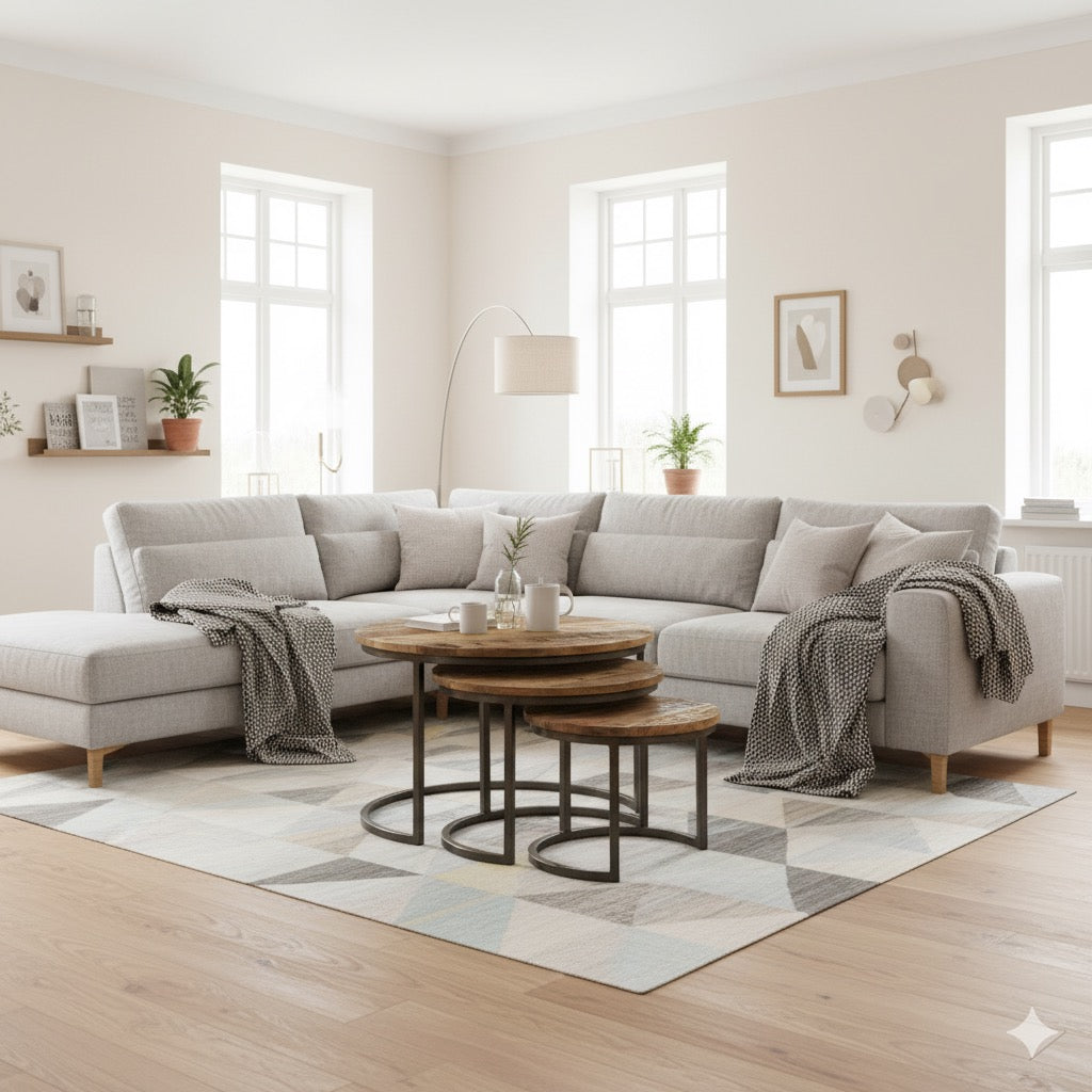 Couchtisch Detroit rund mit Metall und Mangoholz