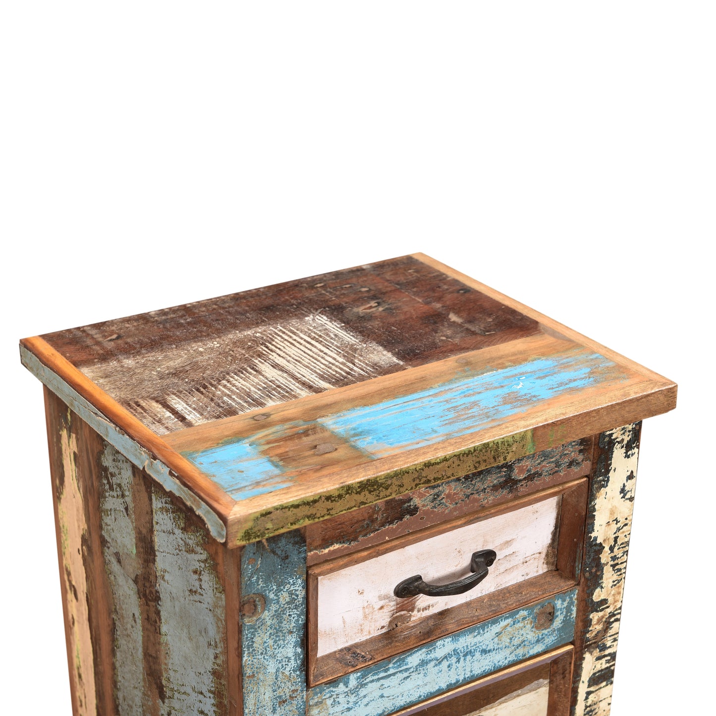 Nachtschrank aus Altholz mit Farbe