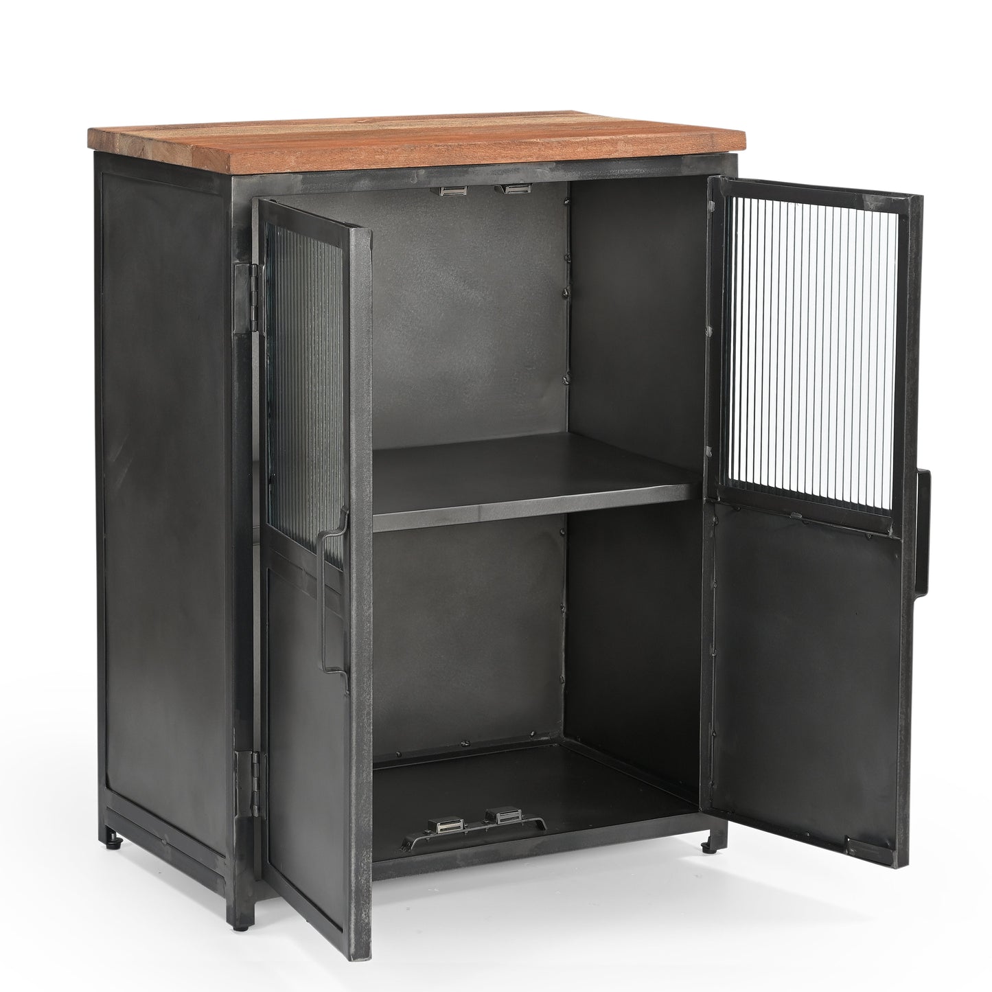 Kommode >St.Louis< Vitrine aus Metall & recycle Holz