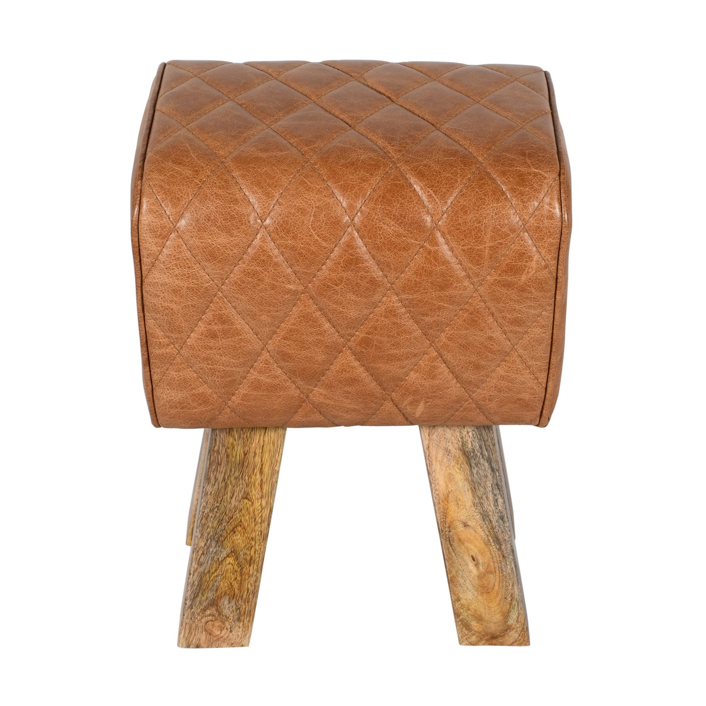 Hocker >Gaya< Premium Büffelleder mit Mangoholz - Farbe braun glänzend
