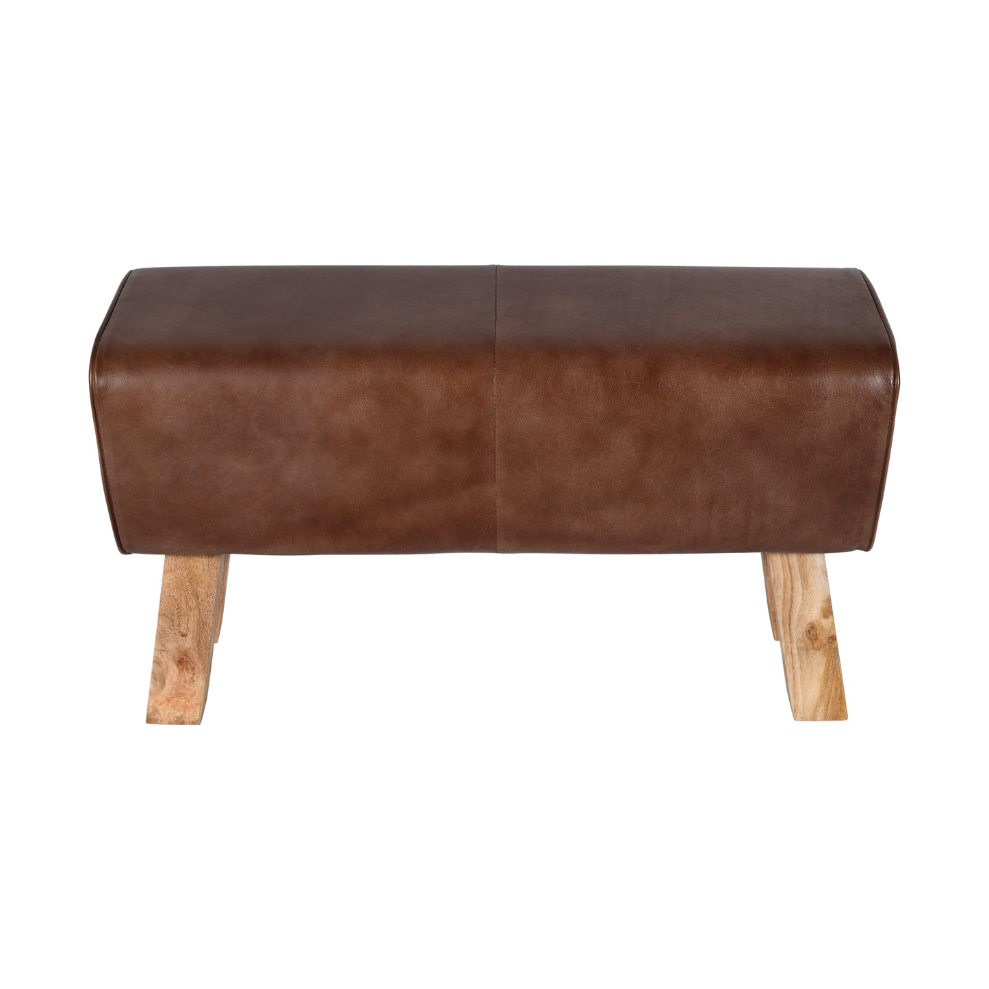 Bank >Delhi< 86cm Premium Büffelleder mit Mangoholz - Farbe braun matt