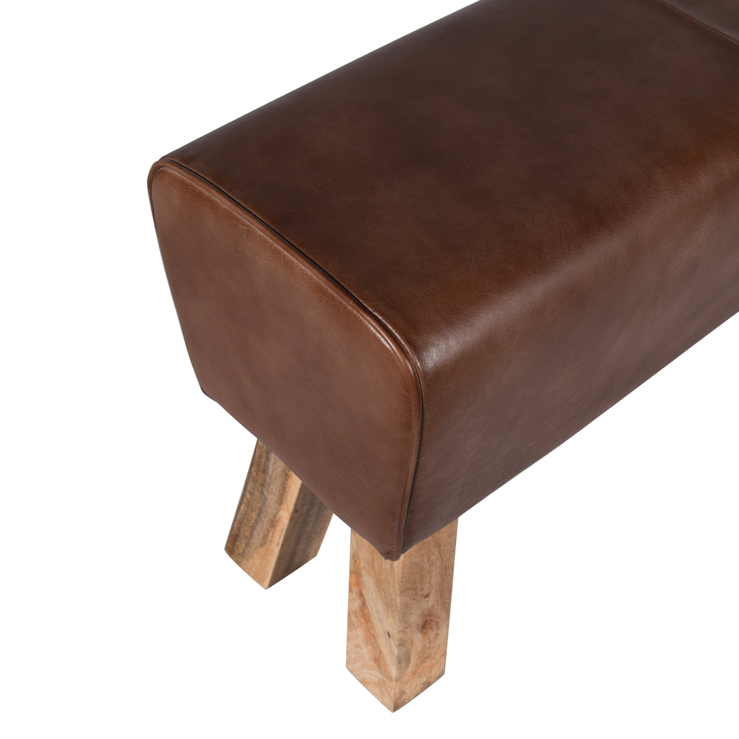 Bank >Delhi< 86cm Premium Büffelleder mit Mangoholz - Farbe braun matt