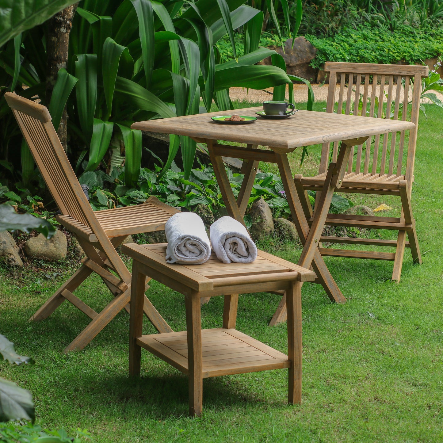 Gartentisch >Karimata< Teak klappbar 80x80cm - Grey Wash
