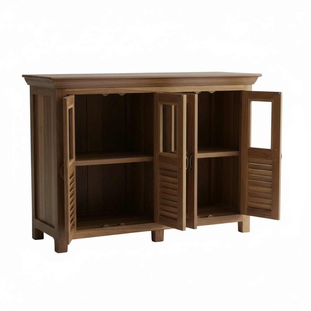 Kommode Vitrine aus Altholz & Glas