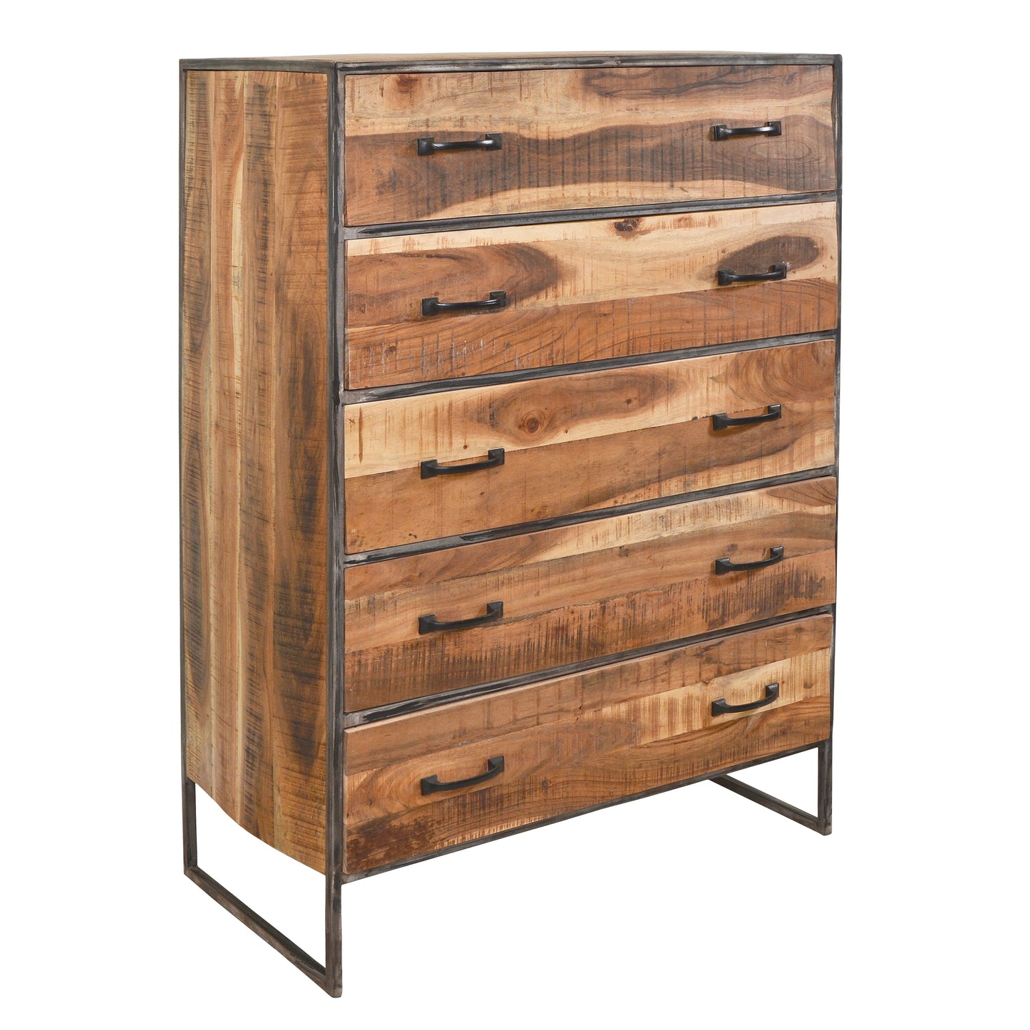 Kommode >Patan< mit 5 Schubladen - aus Metall & Mangoholz