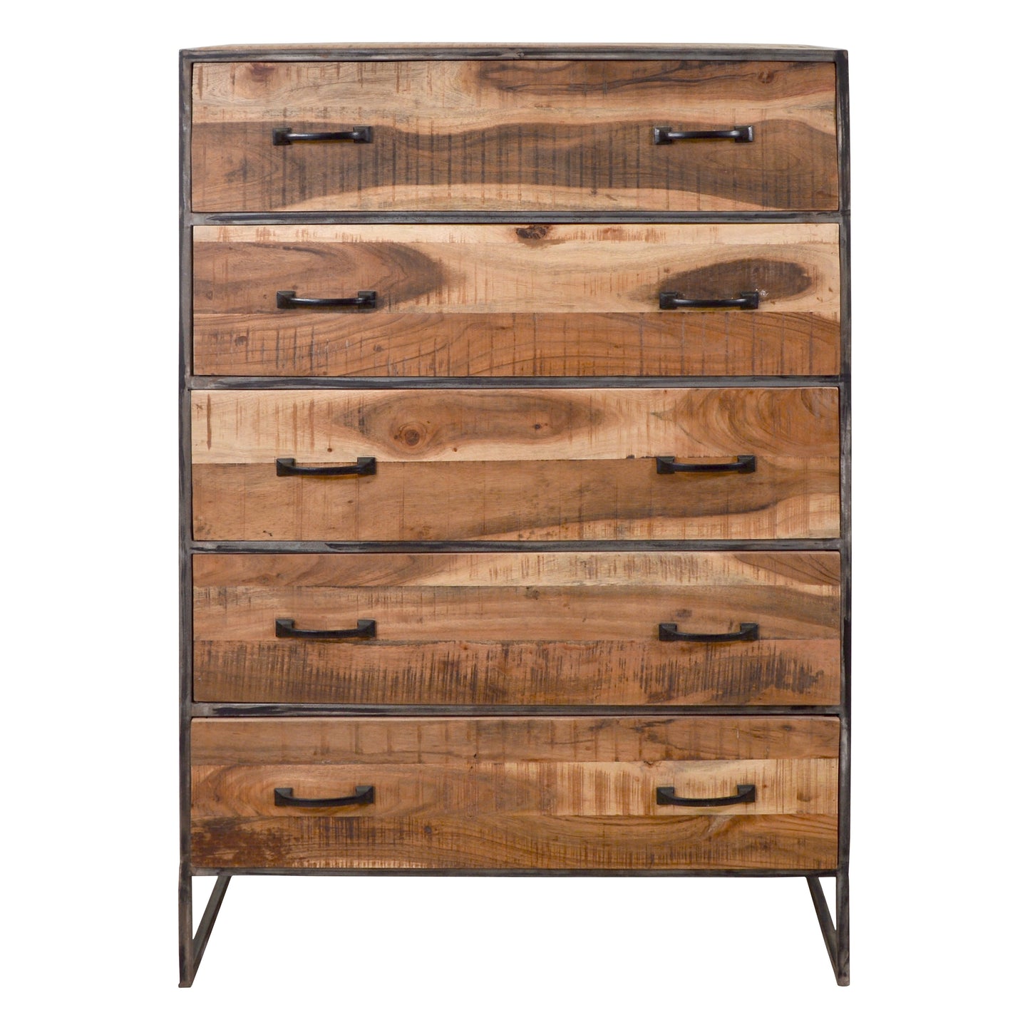 Kommode >Patan< mit 5 Schubladen - aus Metall & Mangoholz