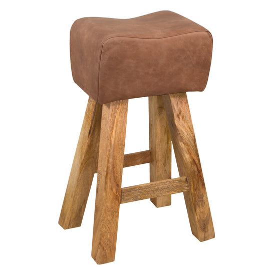 Barhocker >Delhi< Premium Büffelleder Turnhocker - Farbe braun matt