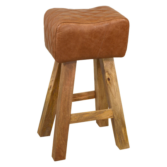 Barhocker >Gaya< Premium Büffelleder Turnhocker - Farbe braun glänzend