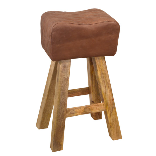 Barhocker >Mumbai< Premium Büffelleder Turnhocker - Farbe braun matt