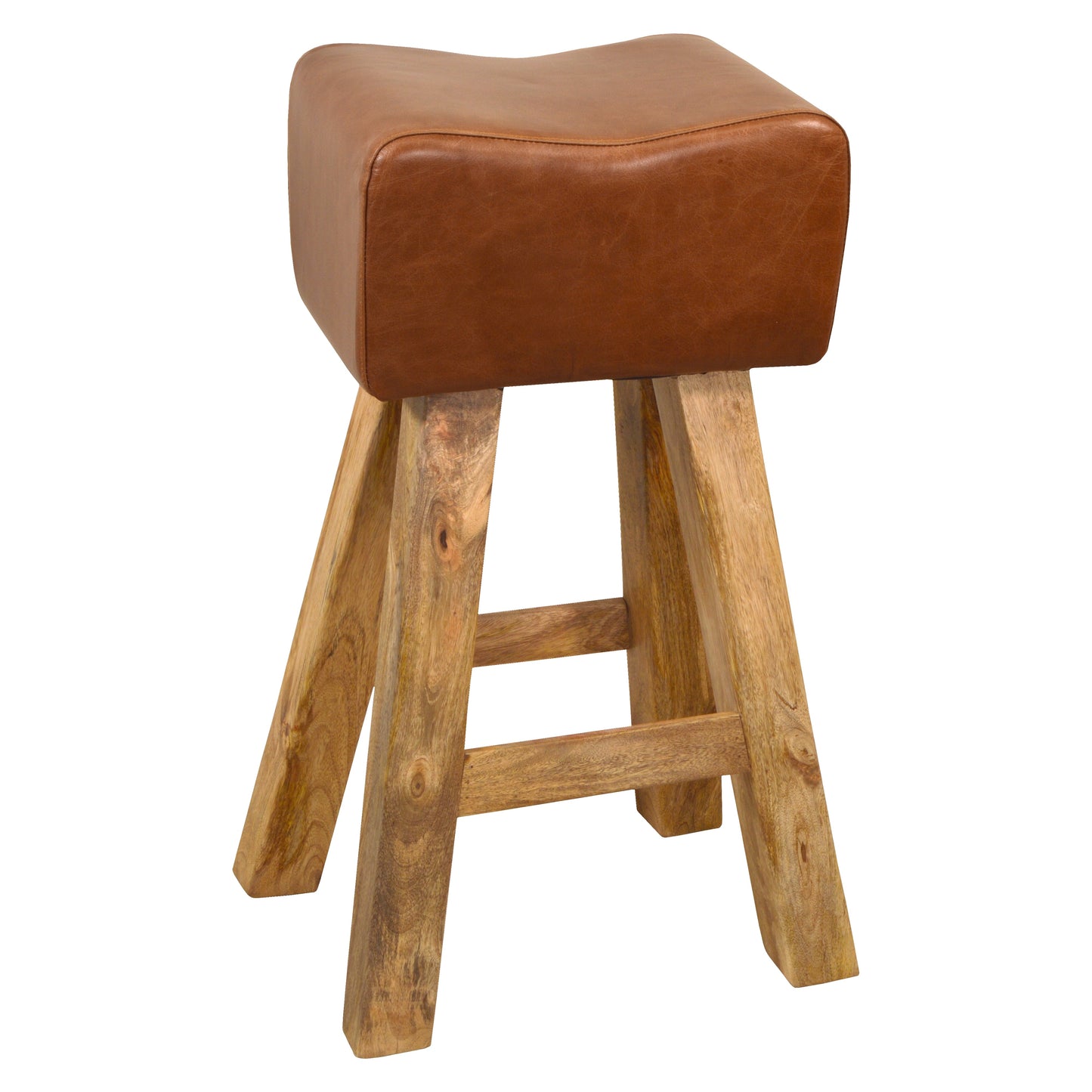 Barhocker >Patna< Premium Büffelleder Turnhocker - Farbe braun glänzend