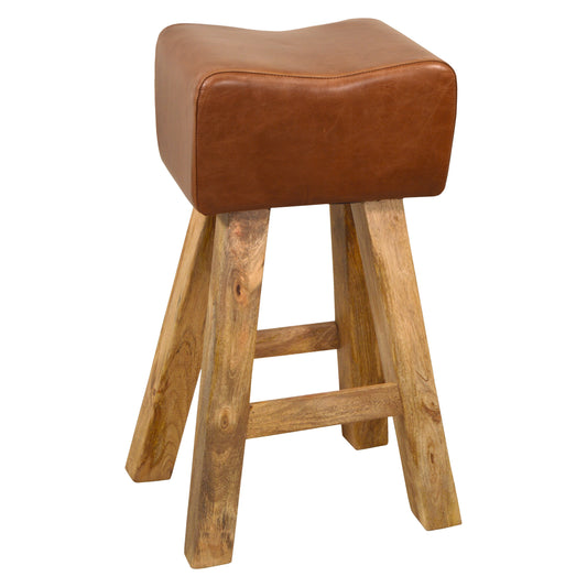 Barhocker >Patna< Premium Büffelleder Turnhocker - Farbe braun glänzend