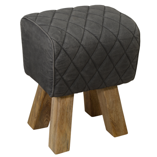 Hocker >Akola< Canvas mit Mangoholz - Farbe grau