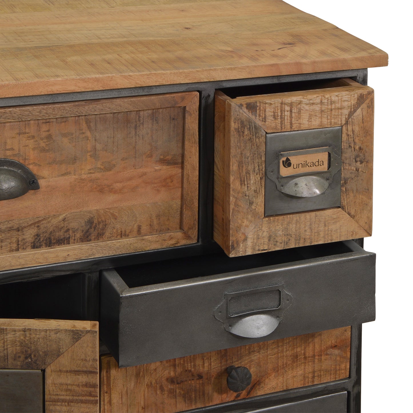 Kommode >Madrid< Mangoholz - 6 Schubladen & 1 Tür