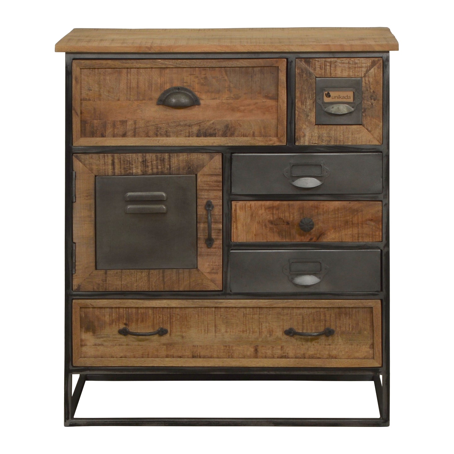 Kommode >Madrid< Mangoholz - 6 Schubladen & 1 Tür