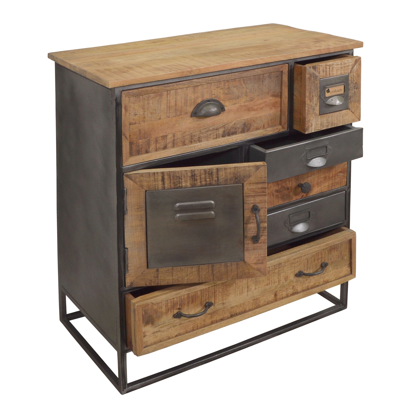 Kommode >Madrid< Mangoholz - 6 Schubladen & 1 Tür