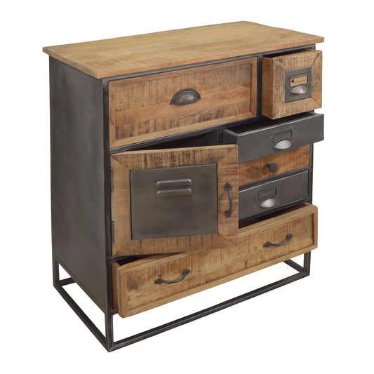 Kommode >Madrid< Mangoholz - 6 Schubladen & 1 Tür