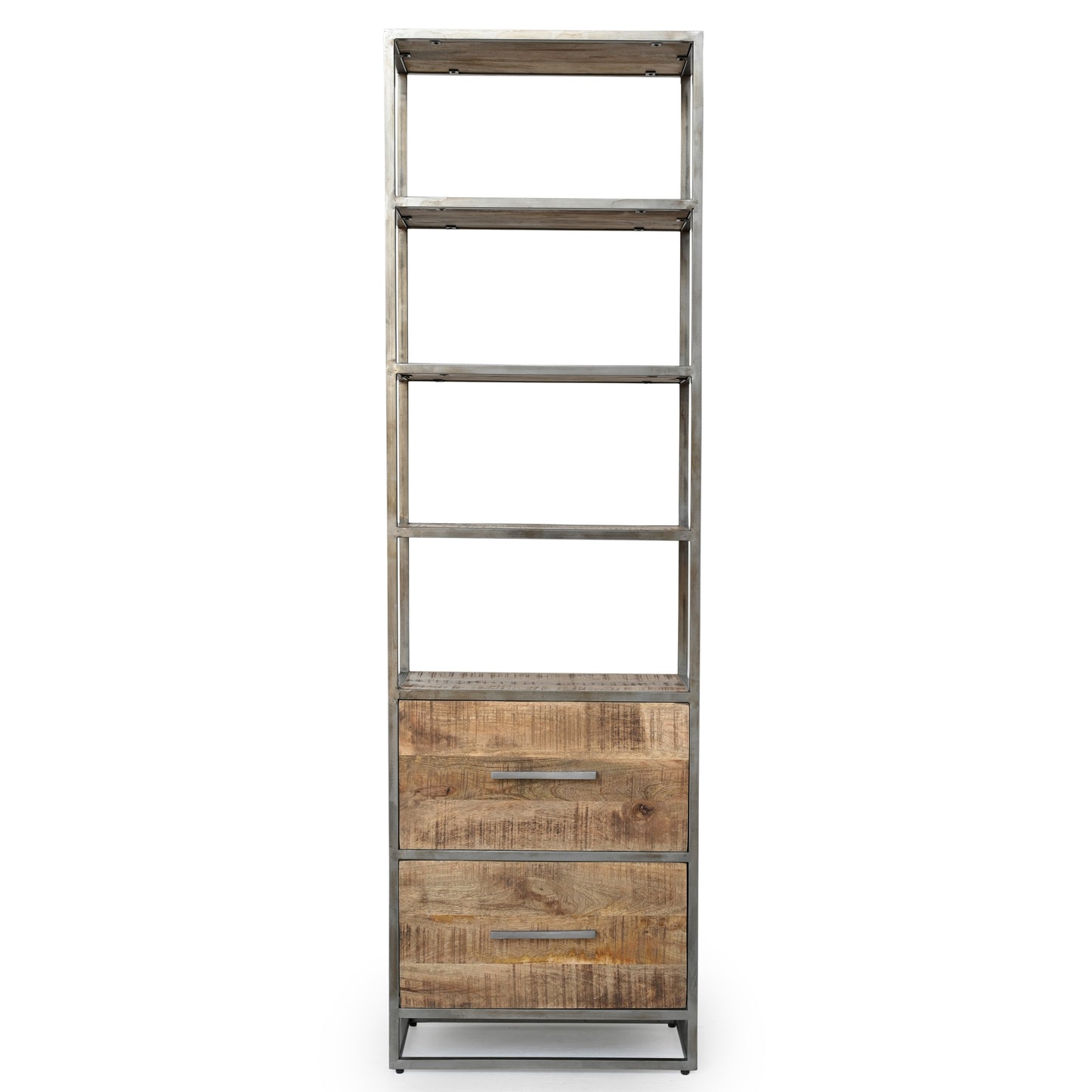 Buchregal Chicago aus Metall und Mangoholz - 2 Schubladen