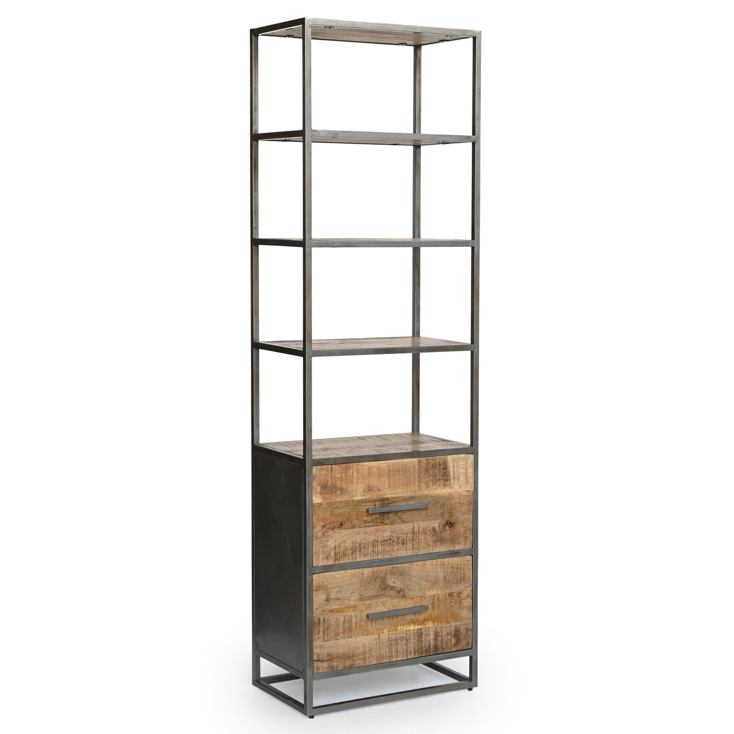 Buchregal Chicago aus Metall und Mangoholz - 2 Schubladen