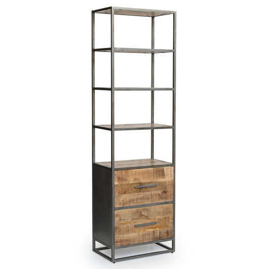 Buchregal Chicago aus Metall und Mangoholz - 2 Schubladen