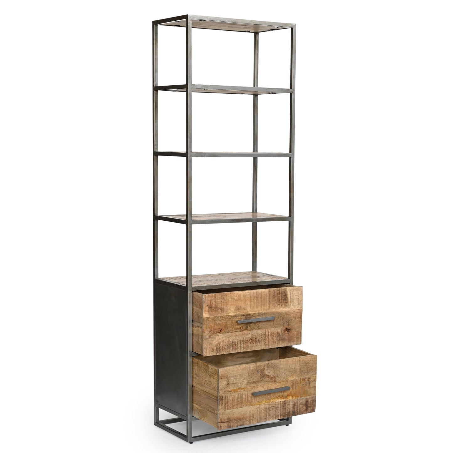 Buchregal Chicago aus Metall und Mangoholz - 2 Schubladen