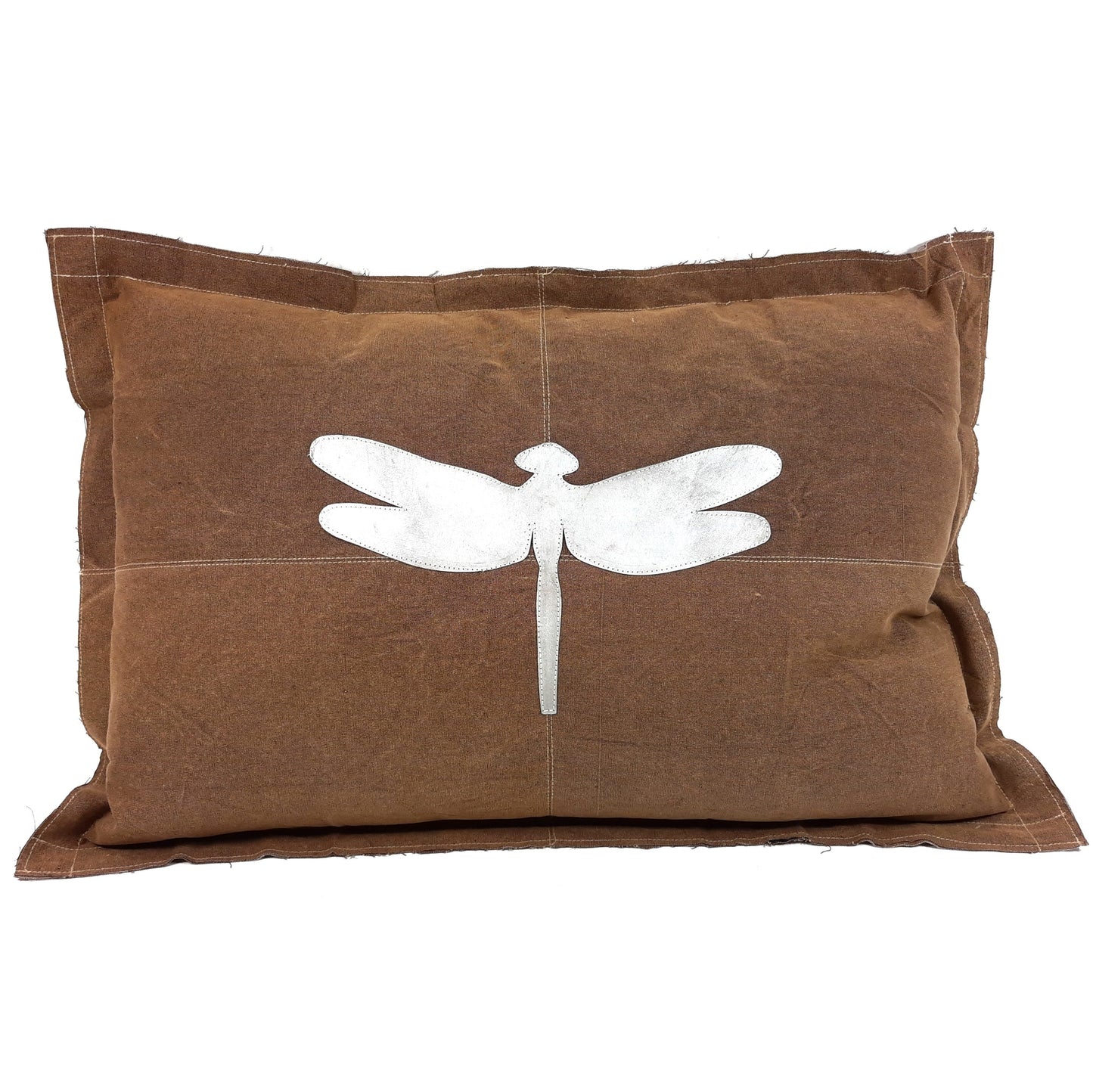 Canvas Kissen braun mit Leder Libelle silber 70x100cm inkl. Füllung