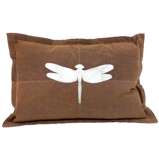 Canvas Kissen braun mit Leder Libelle silber 70x100cm inkl. Füllung