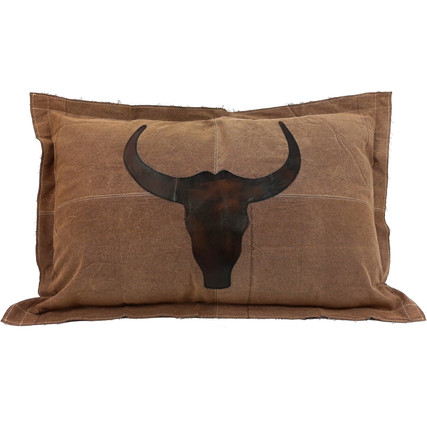 Canvas Kissen braun mit Leder Bullhead 70x100cm inkl. Füllung