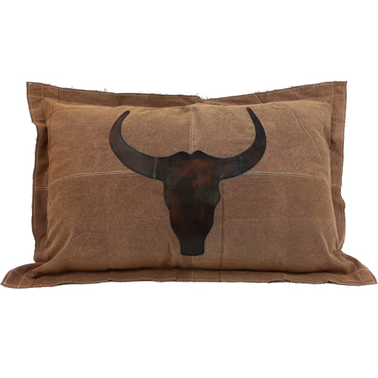 Canvas Kissen braun mit Leder Bullhead 70x100cm inkl. Füllung