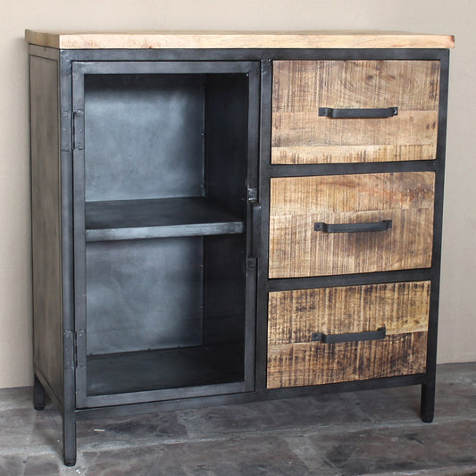 Kommode Detroit Sideboard aus Metall, Glas und Mangoholz