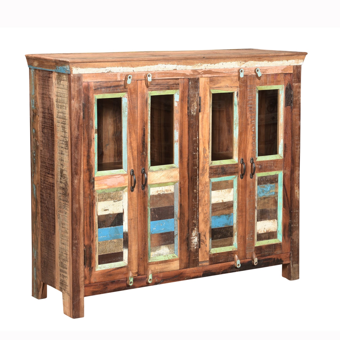 Kommode Vitrine aus Altholz & Glas