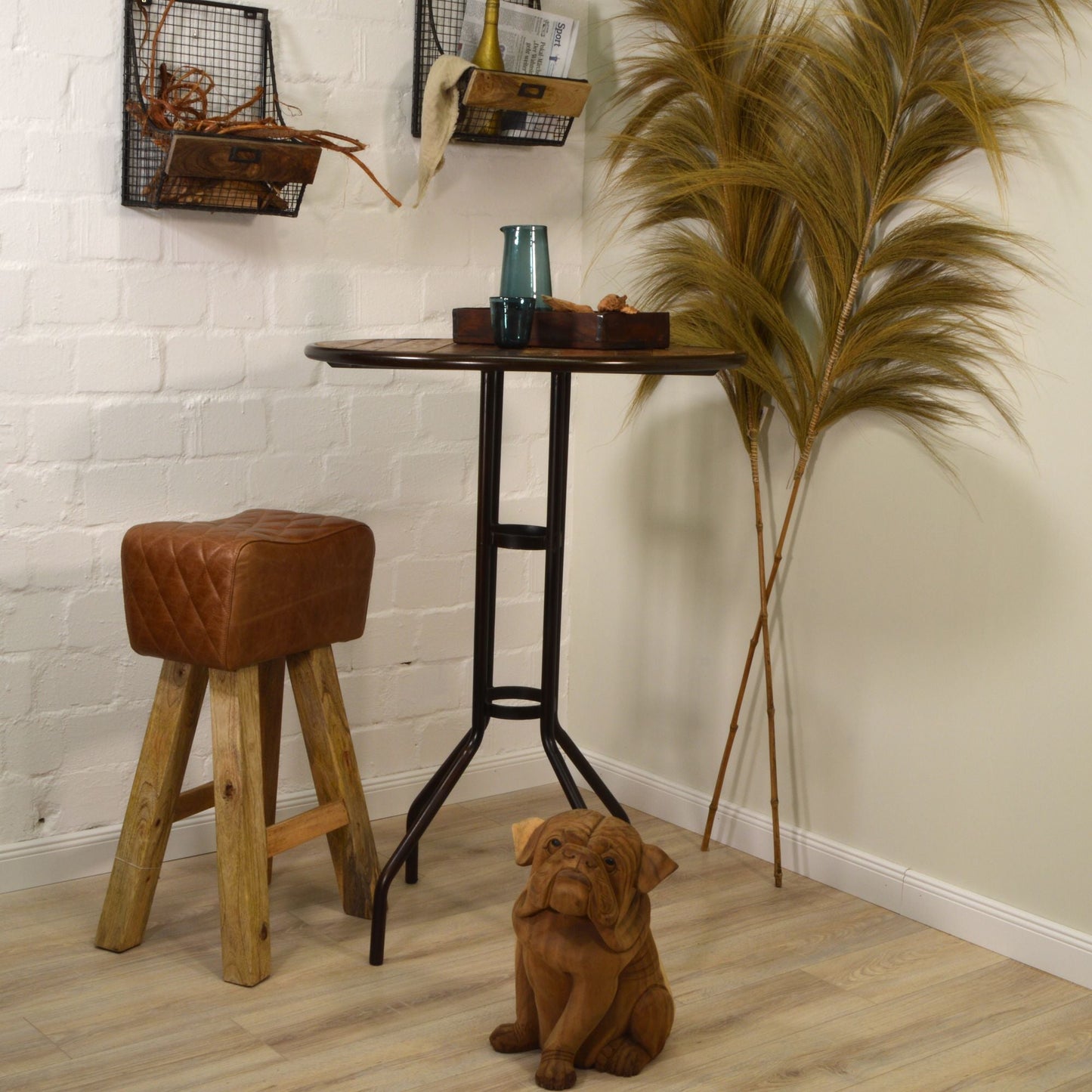 Barhocker >Gaya< Premium Büffelleder Turnhocker - Farbe braun glänzend