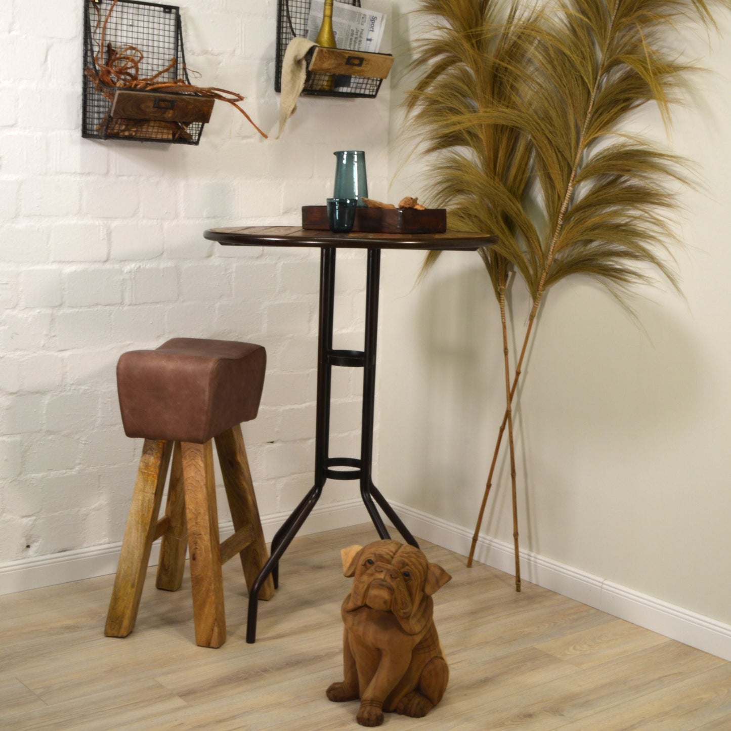 Barhocker >Delhi< Premium Büffelleder Turnhocker - Farbe braun matt