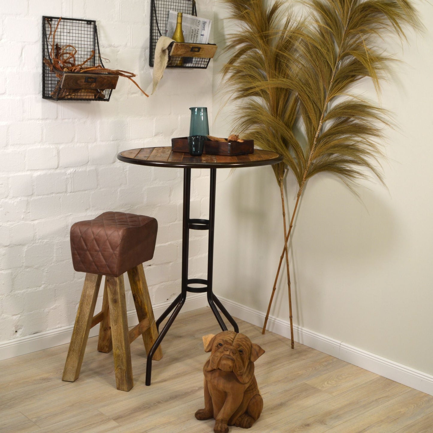 Barhocker >Mumbai< Premium Büffelleder Turnhocker - Farbe braun matt