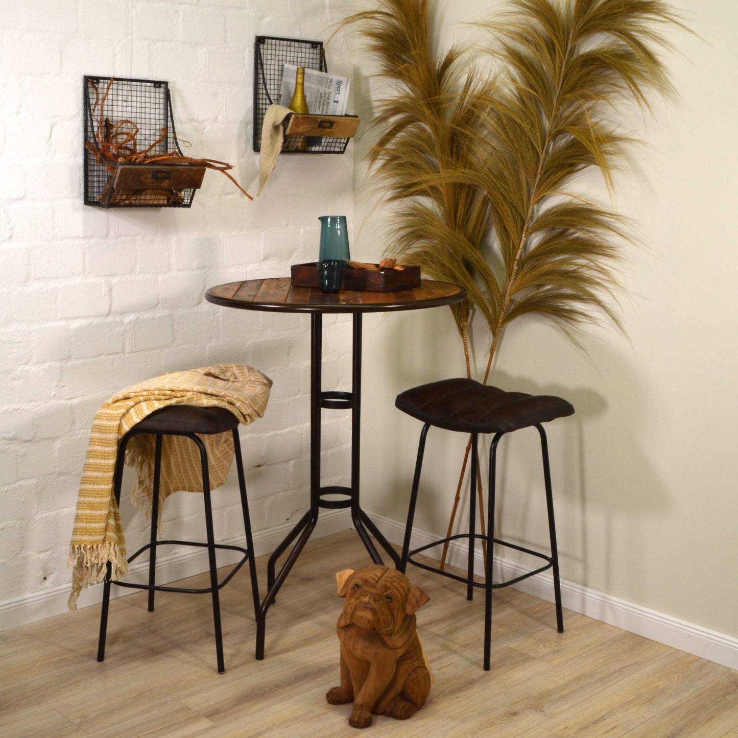 Barhocker >Vellore< Premium Büffelleder mit Metallgestell - Farbe dunkelbraun