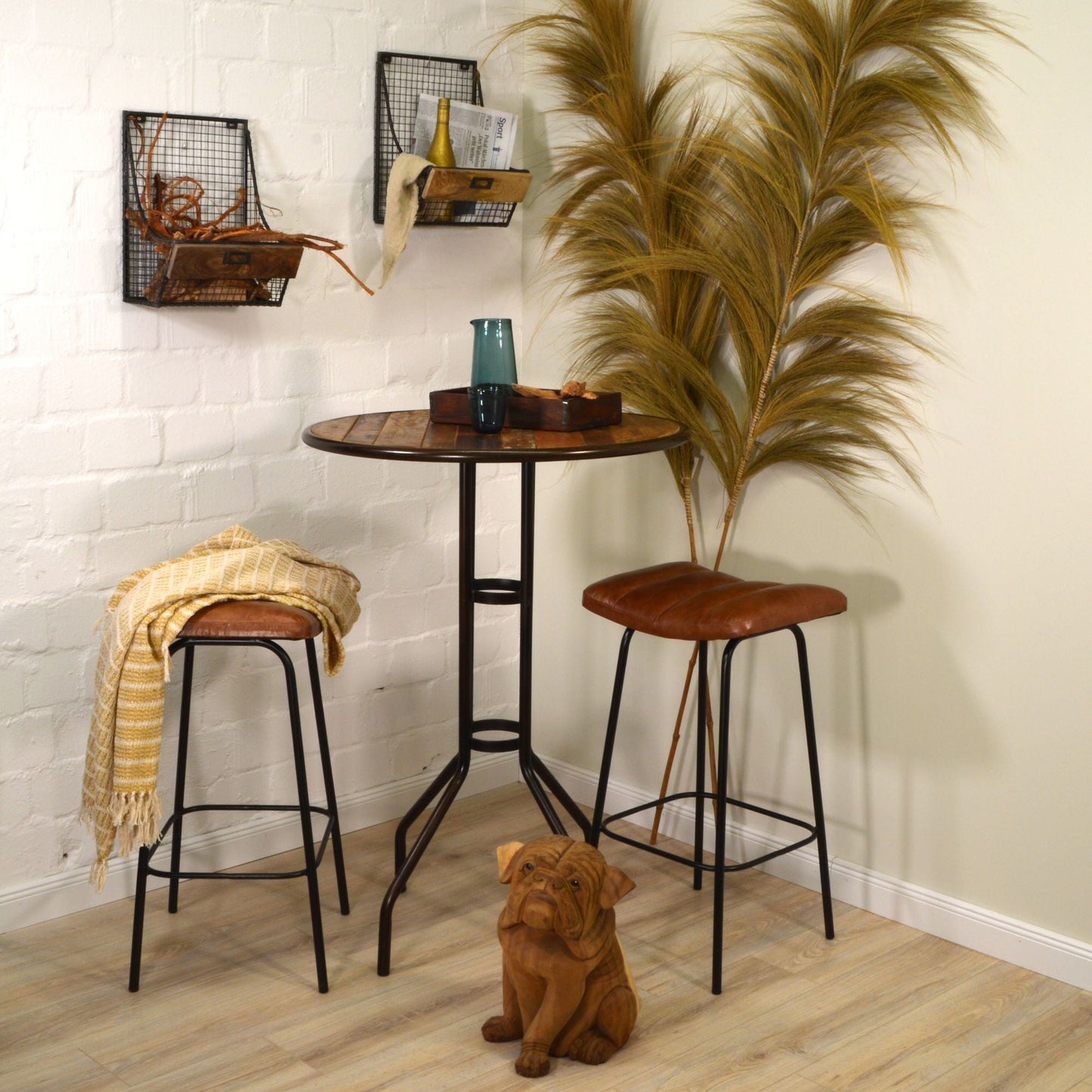 Barhocker >Indore< Premium Büffelleder mit Metallgestell - Farbe braun glänzend