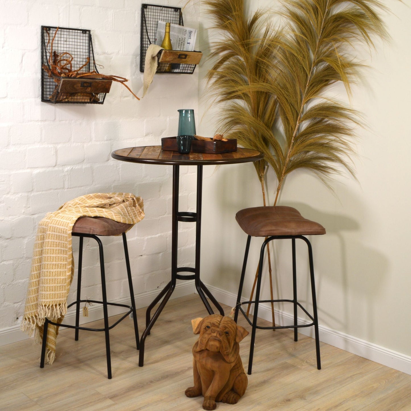 Barhocker >Kavali< Premium Büffelleder mit Metallgestell - Farbe braun matt