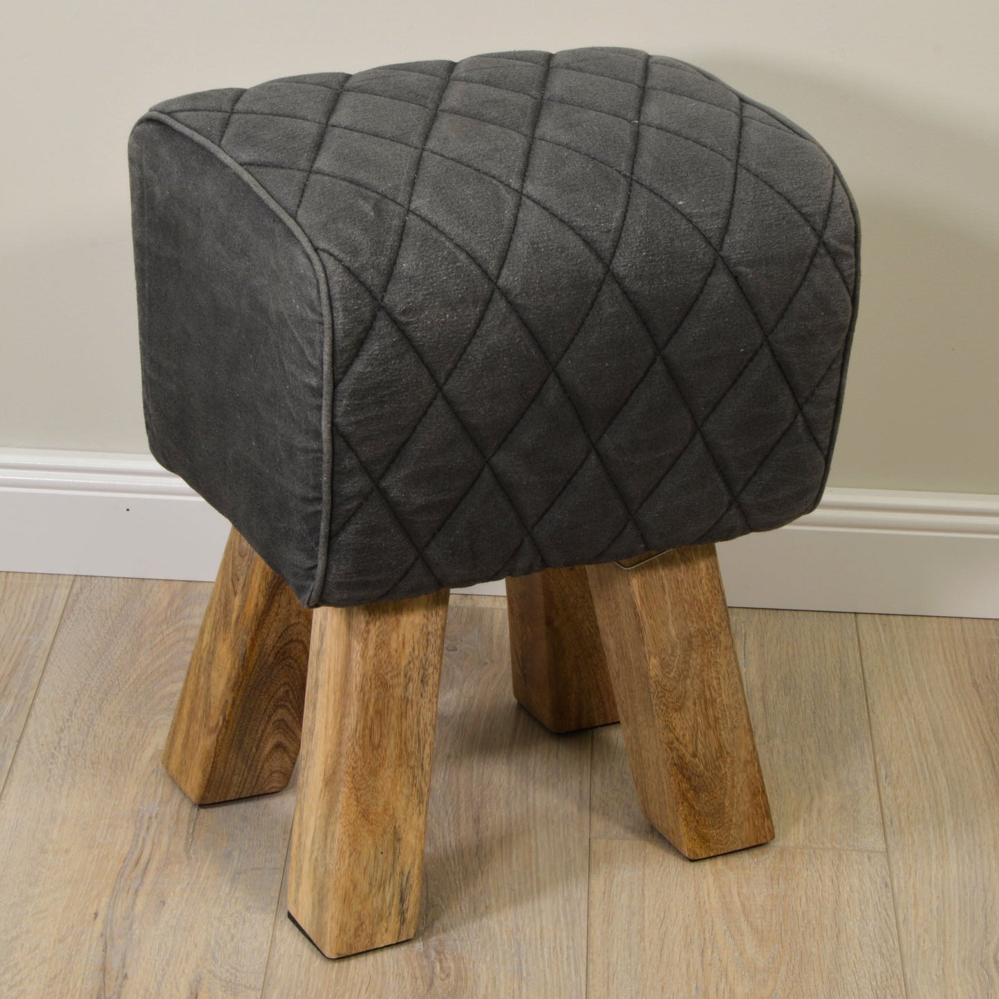 Hocker >Akola< Canvas mit Mangoholz - Farbe grau