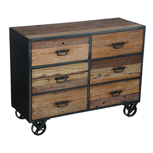Kommode >Railway< aus Altholz und Metall - mit 6 Schubladen