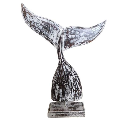 Walflosse aus Holz auf Ständer maritime Flosse Wal - Farbe Rustic White