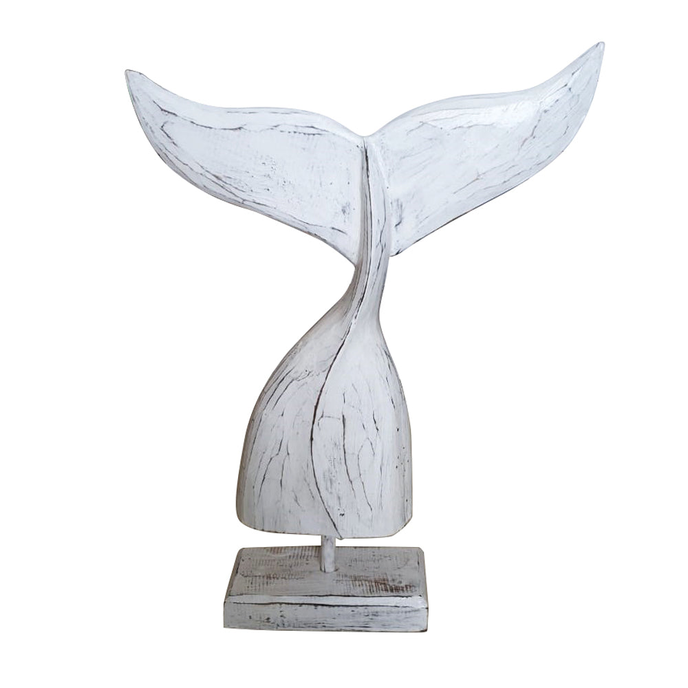 Walflosse aus Holz auf Ständer maritime Flosse Wal - Farbe White Wash