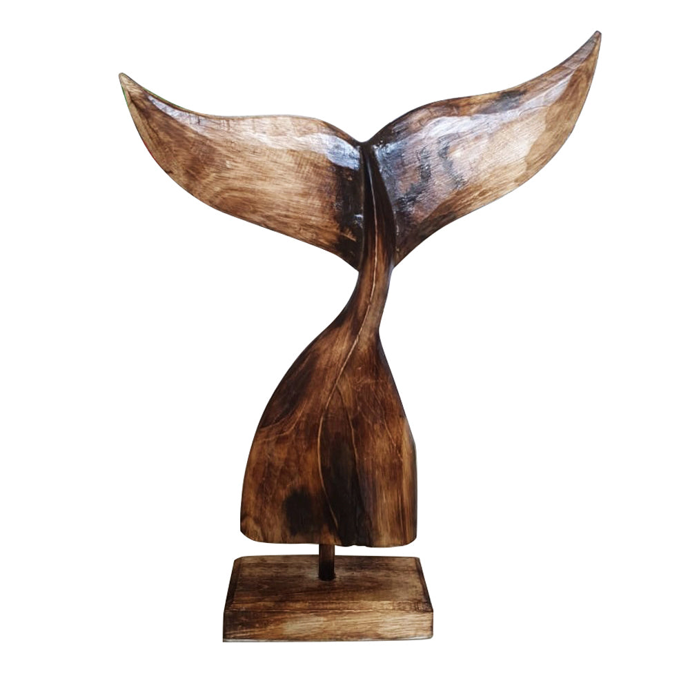 Walflosse aus Holz auf Ständer maritime Flosse Wal - Farbe Natur