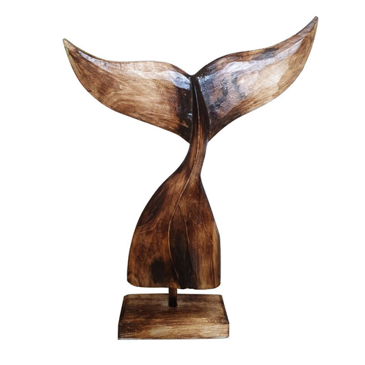 Walflosse aus Holz auf Ständer maritime Flosse Wal - Farbe Natur