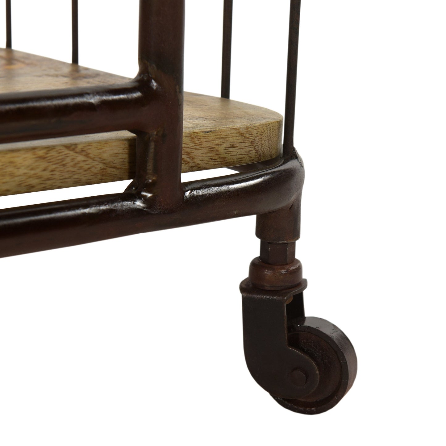 Regal >Grid< mit Rollen 110cm aus Metall und Mangoholz