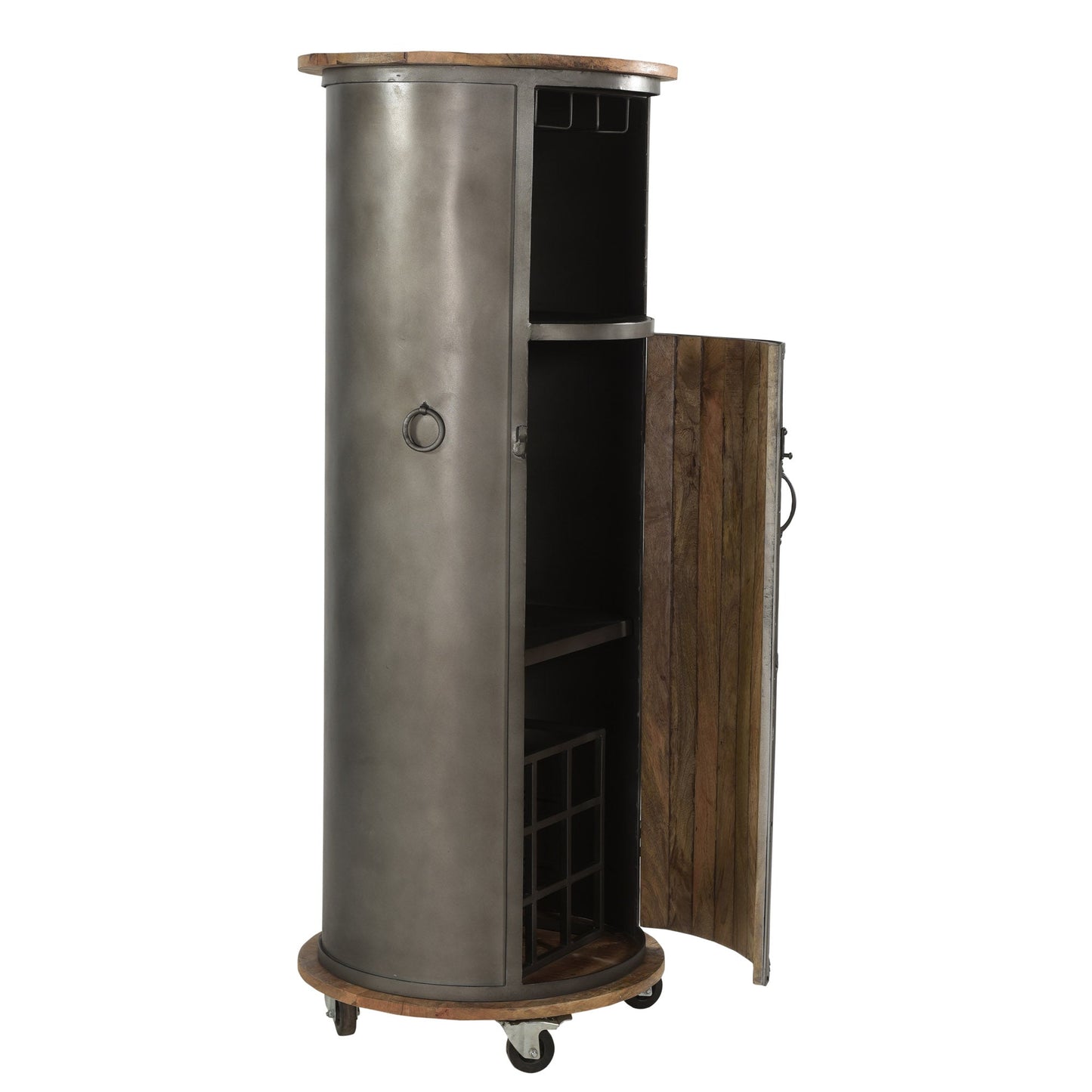 Weinschrank Detroit rund aus Metall und Mangoholz